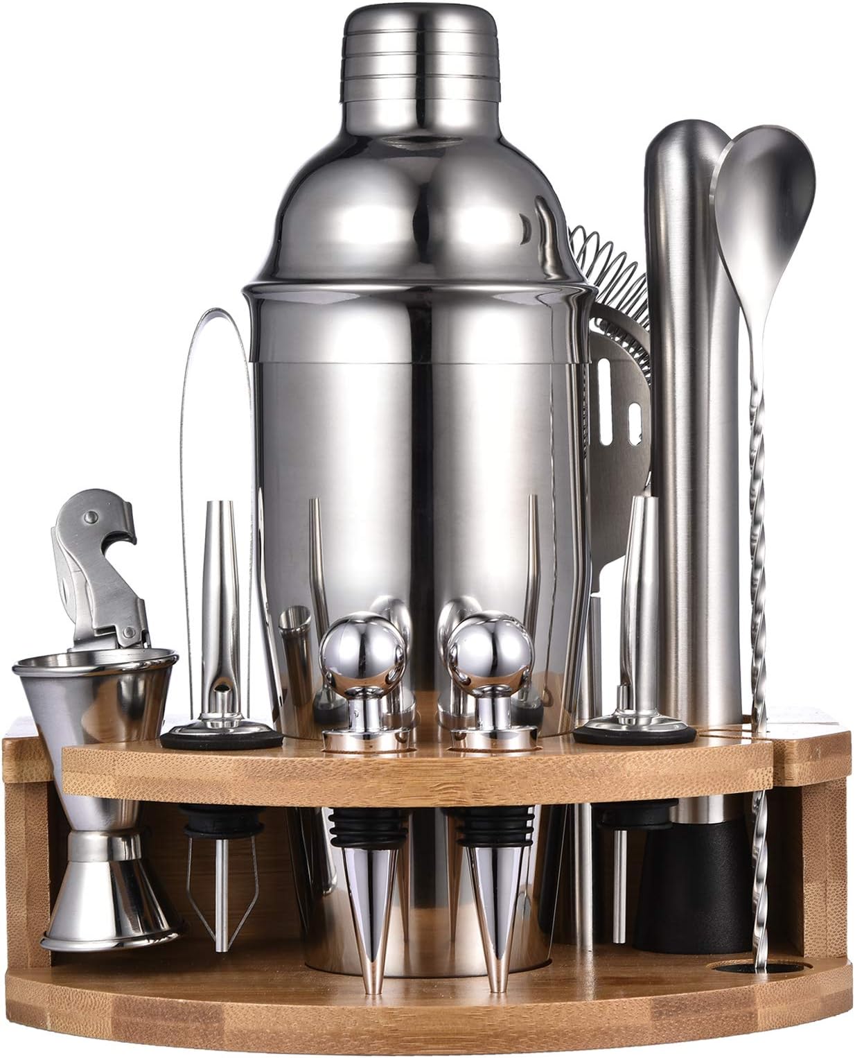 Viugreum Cocktail Shaker, Cocktail Shaker Set 12Pic Stainless Steel Drink Shaker with Shaker filter, Recipe Card,Shelf, Perfect Bar Set for Family bar and Beverage Making