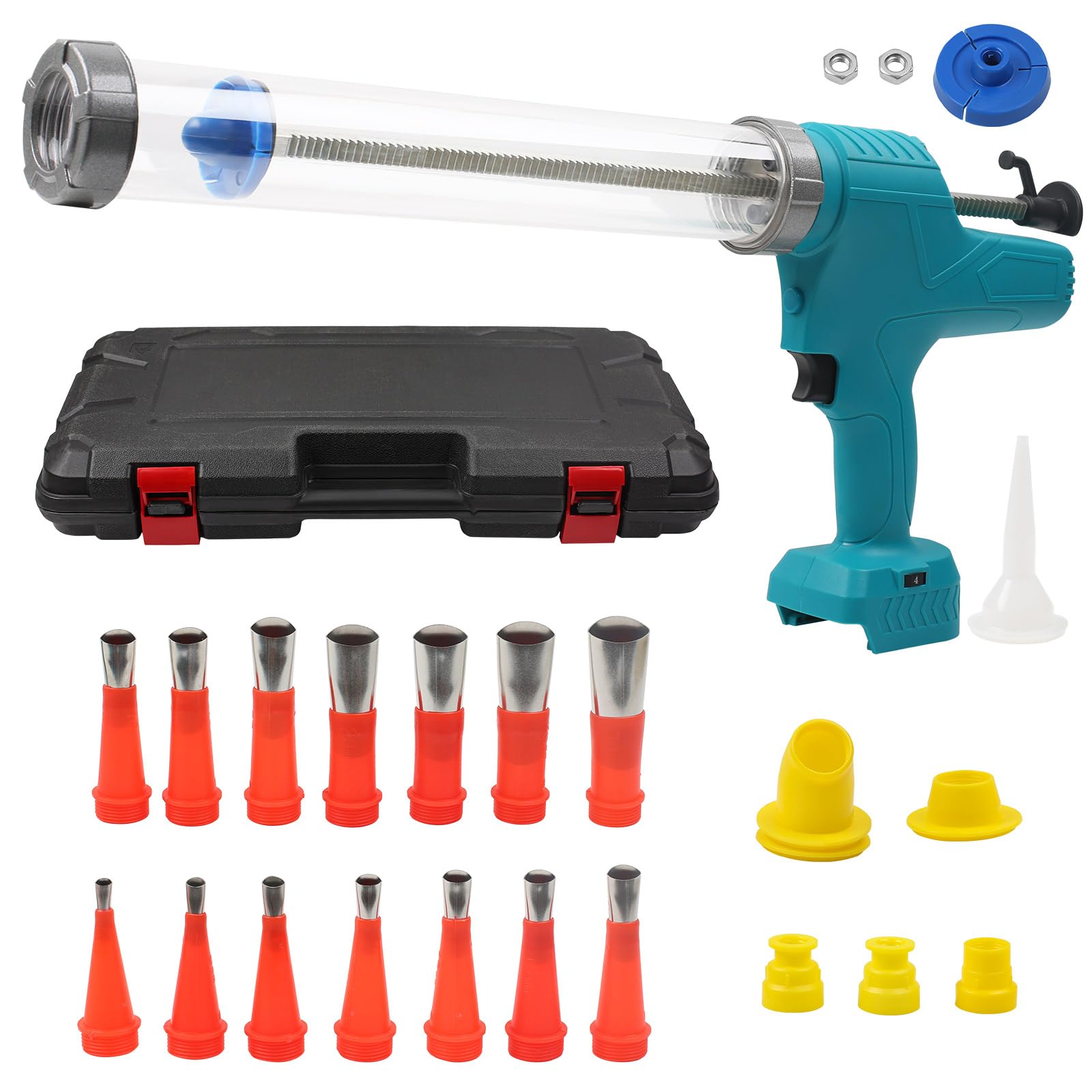 DTNESS Cordless Caulking Gun, Electric Glue Gun for Makita 18V, Max 7800N Force Caulk Gun with Stainless Steel Nozzle Fittings, Anti-Drip Design Caulk Tool for Glass Door Window (Without Battery)
