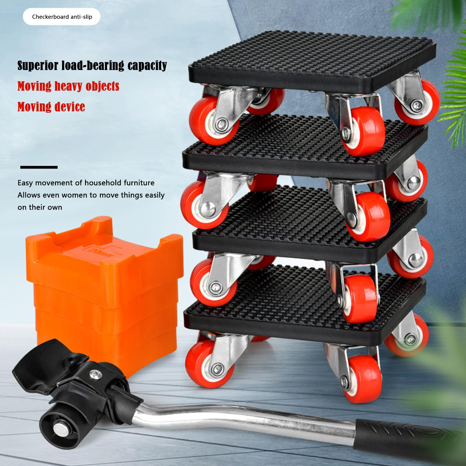 Set di carrelli mobili resistenti per mobili, 500 kg, 4 ruote, rotazione a 360°, per spostare mobili pesanti, frigorifero, divano, armadio