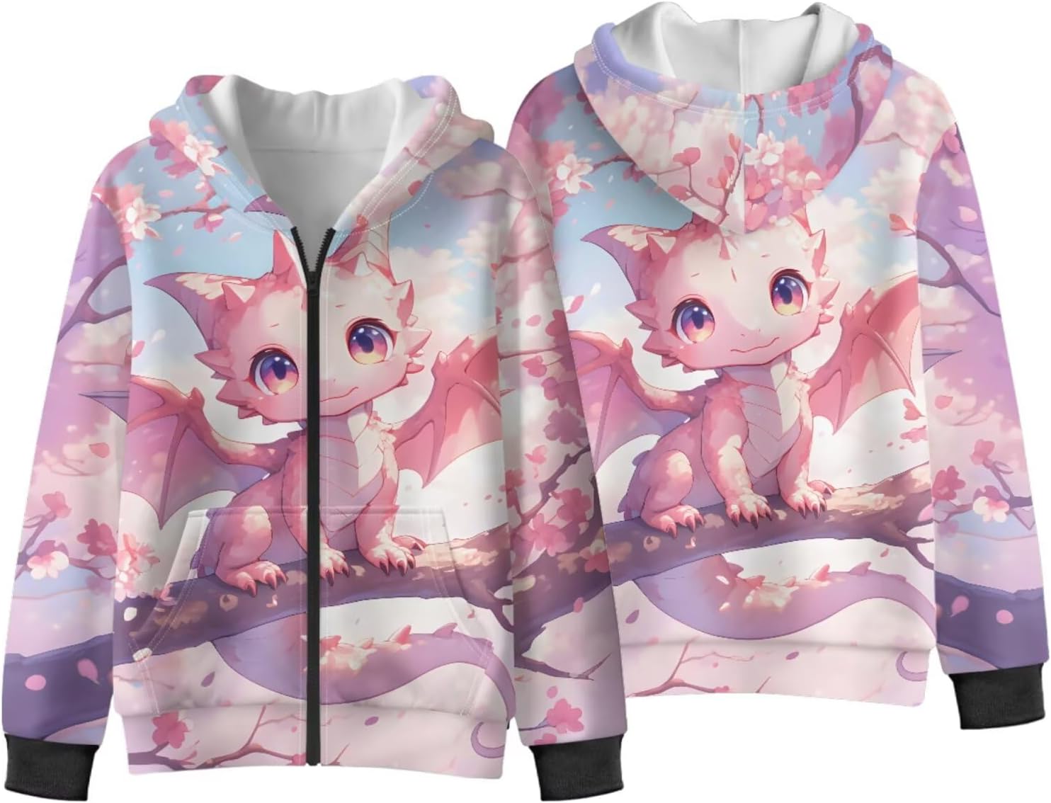 Unisex Fleece Zipper Hoodies Long Sleeve Warm Pockets Sweatshirt for Boys Girls Trendy 3D Prints Coat Fall Winter