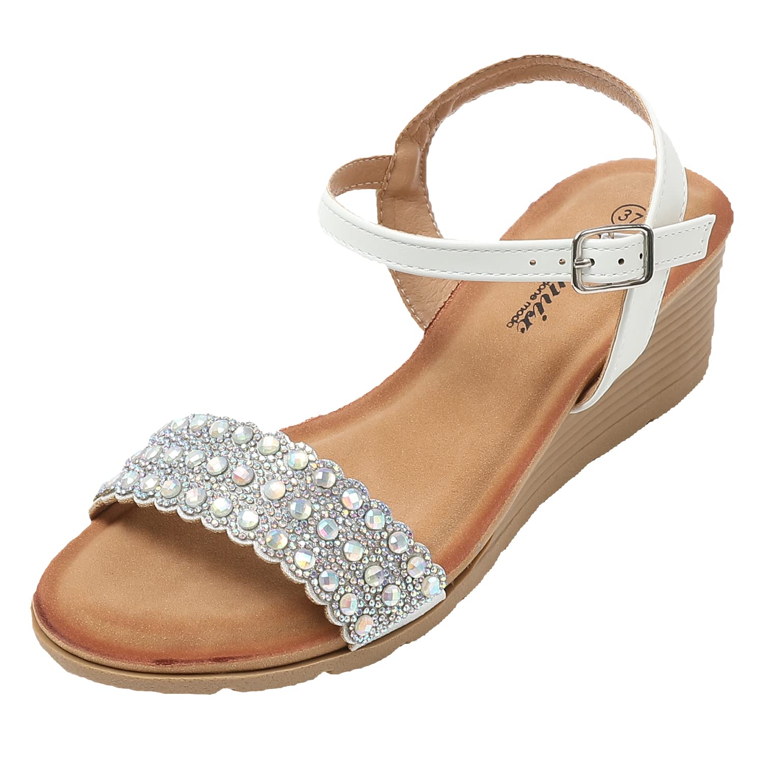 JOMIX Sandali Donna Estive Tacco Zeppa Eleganti Comodi Decorato con Strass
