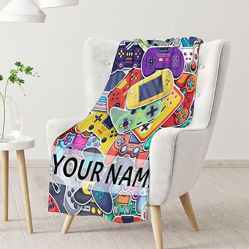 Miniatura 8 de Manta personalizada para jugadores con nombre para niños, suave, mullida y acogedora, 30 x 40 pulgadas, manta de tamaño regazo para juegos, sofá,