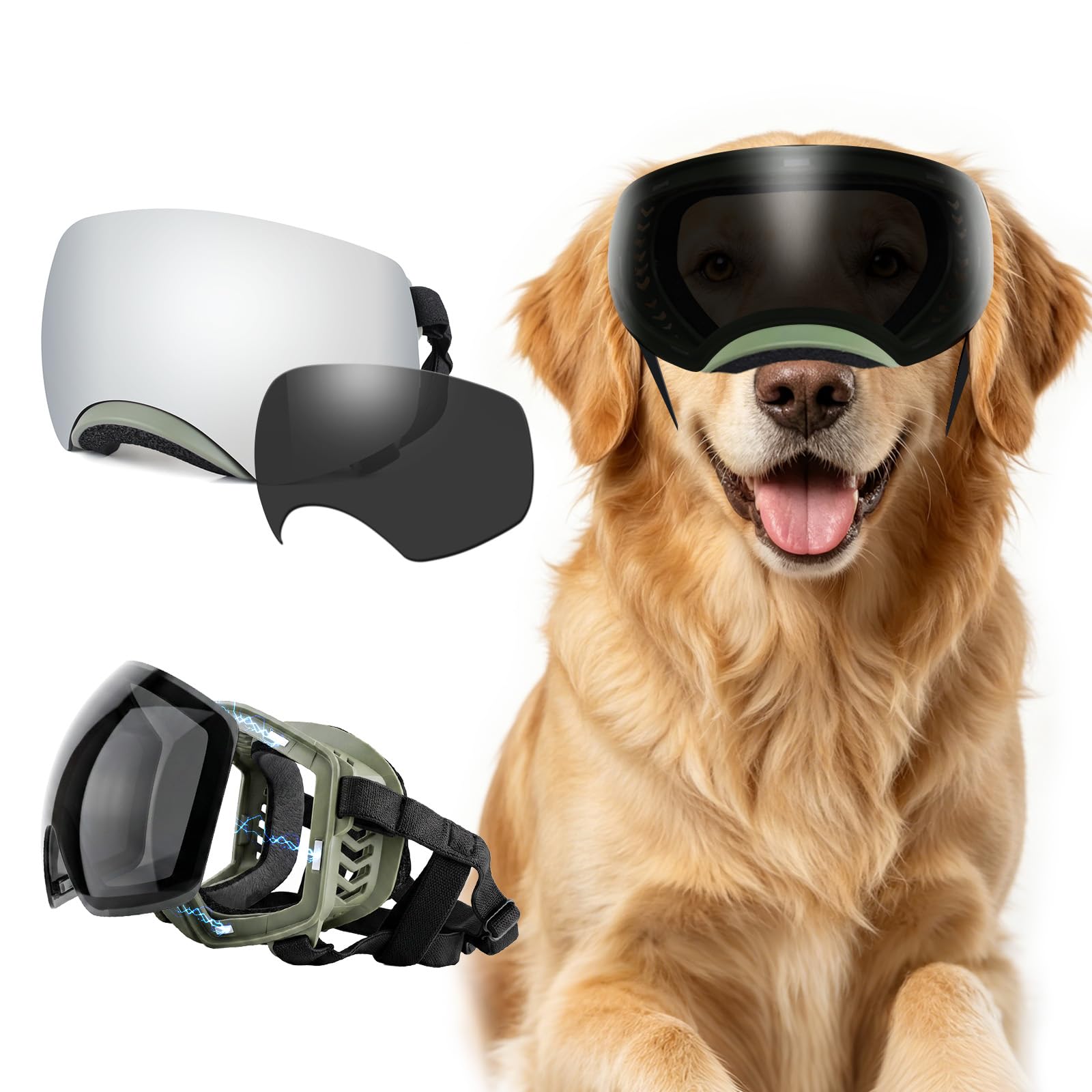 PETLESO Large Dog Goggles with 2 Magnetic Replaceable Lenses