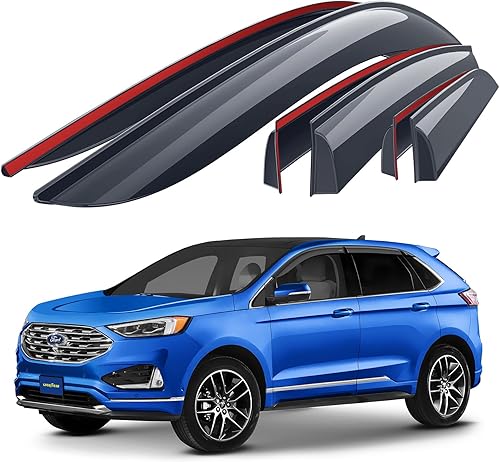 Goodyear Deflectores de ventana inastillables para Ford Edge 2015-2024, protectores de lluvia con cinta, viseras de ventana, visera deflector de
