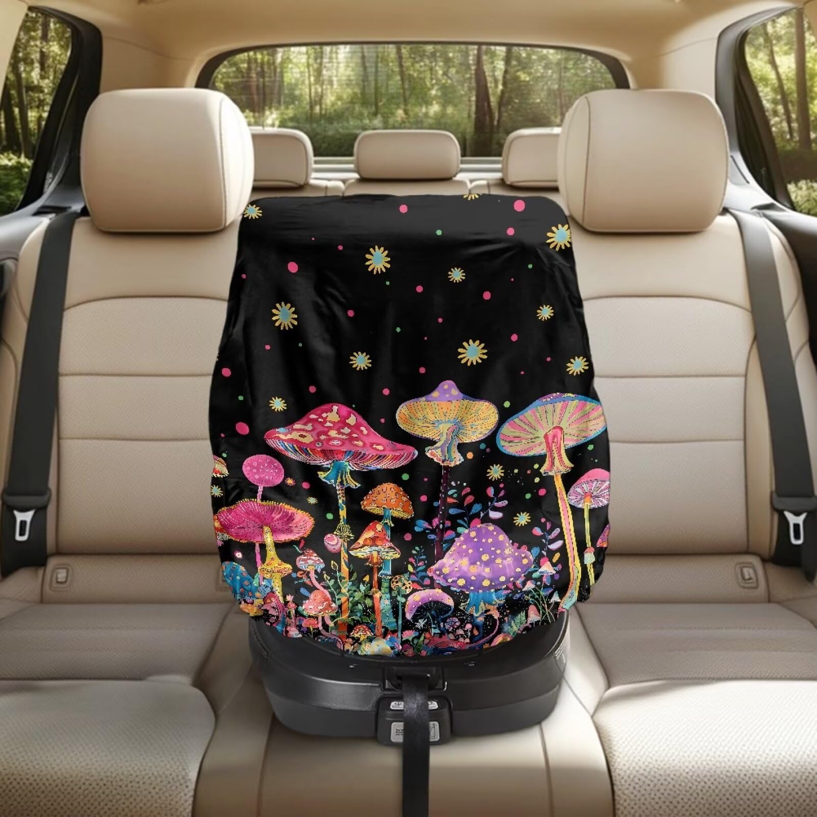 Brosoneto Colorful Mushroom Baby Car Seat Sun Shade Cover, Infant Car Seats Heat Protector UV Block and Reflective Keep Your Toddler's Carseat at a Cooler Temperature Travel Accessories