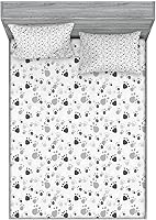 Vista 266 de Lunarable Grey Fitted Sheet & Pillow Sham Set, Pattern with Random Footprints Paw Traces Pet Legs Friendly Cats and Dogs, Decorative Printed 3 Piece