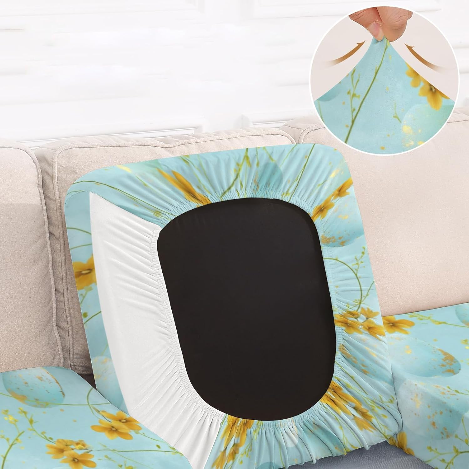 Blue Daffodil Easter Egg Loveseat Covers Couch Covers for 2 Cushion Couch, 2-Piece Stretch Sofa Slipcovers Anti-Slip Washable Furniture Protectors for Dogs Pets