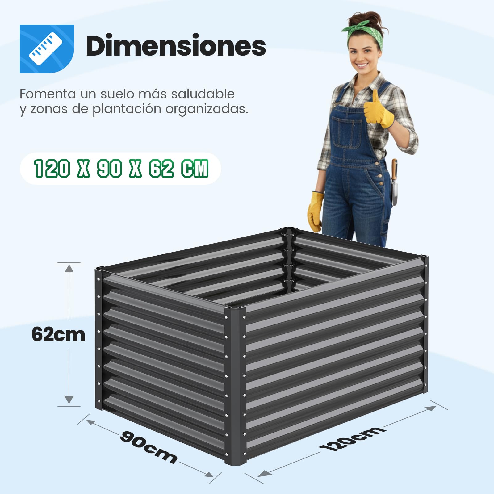 Quictent Jardineras Elevadas de Metal Galvanizado, Macetero Sin Fondo para Verduras con Jaulas para Tomates Incluidas, 120x90x62cm
