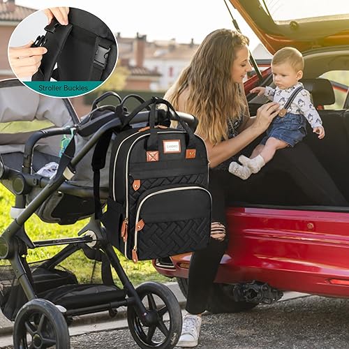 Miniatura 6 de LANDICI Mochila para pañales, bolsas de pañales multifunción para bebé con cambiador, correas para cochecito y funda para chupete, mochila esencial