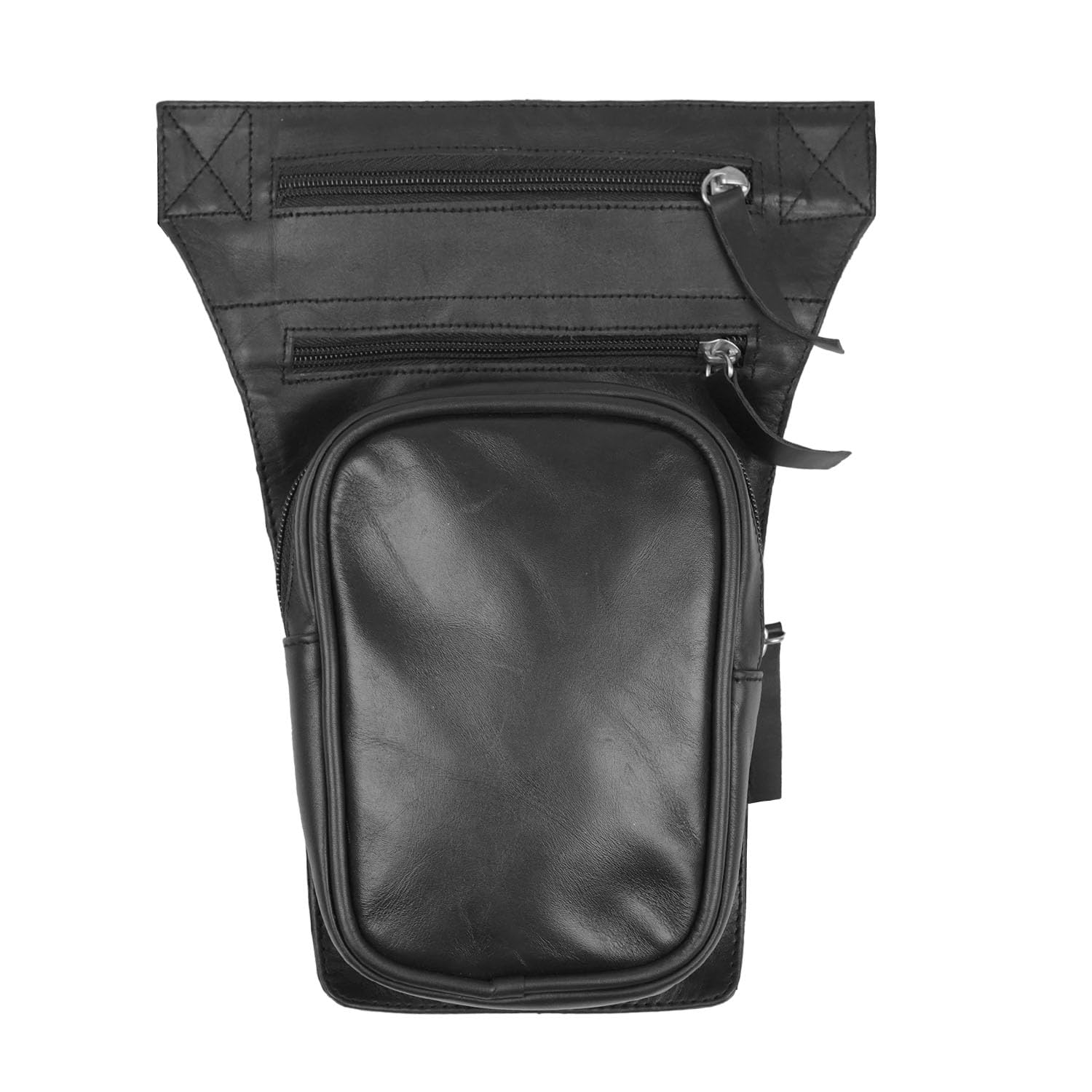 Leatherick Borsa da gamba in pelle - Pelle bovina anilina con cinghie regolabili, design multitasche e chiusure con cerniera