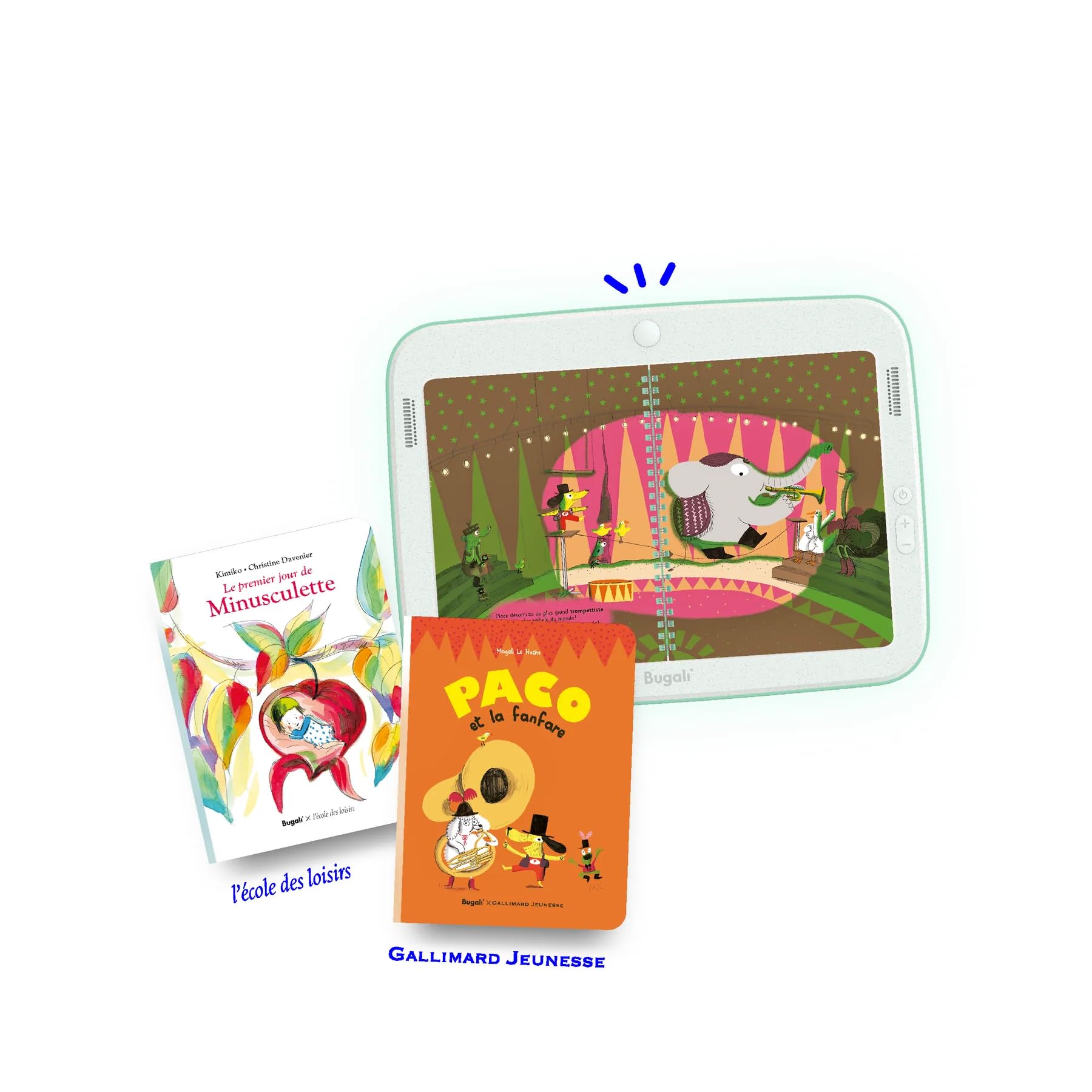 Tablette Lecture Enfant - Histoire Tactile Enfant - Pack Console & Livres pour Les Plus Petits (+3 Ans) - Verte - Paco et la Fanfare - Le Premier Jour de Minusculette - Fabriqué en France