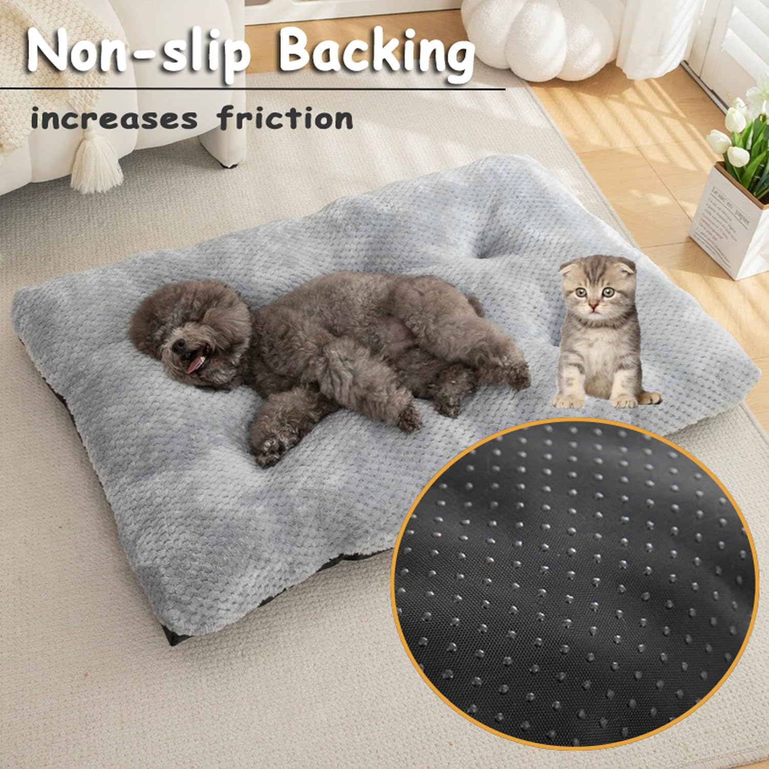 Tapis de couchage doux pour chat - Auto-chauffant - Avec fond antidérapant - Pour intérieur et extérieur - Taille XXL - 110 x 75 x 12 cm, gris clair