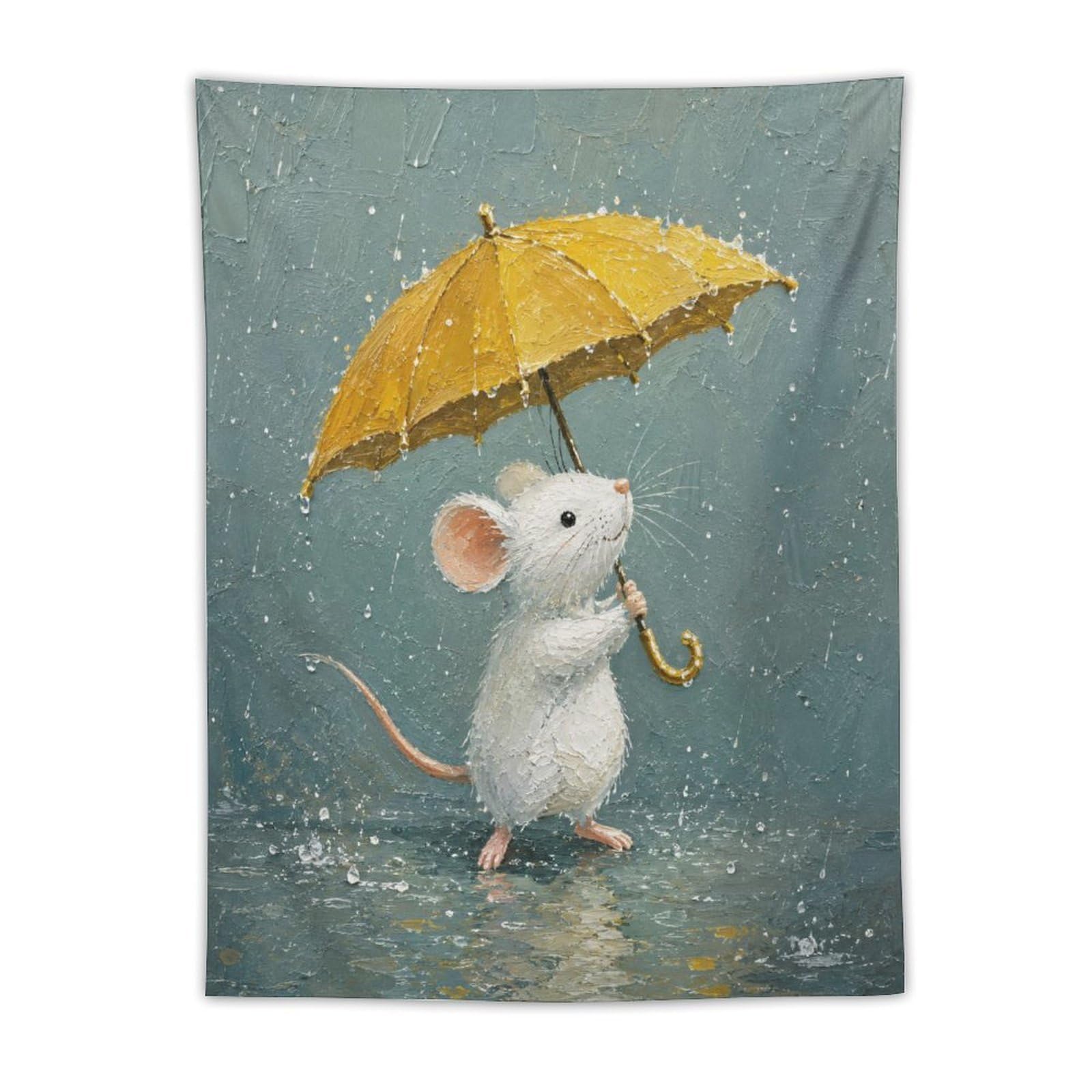 W7C8U2X3 Umbrella Mouse Rain Wall Tapestry, Whimsical Storybook