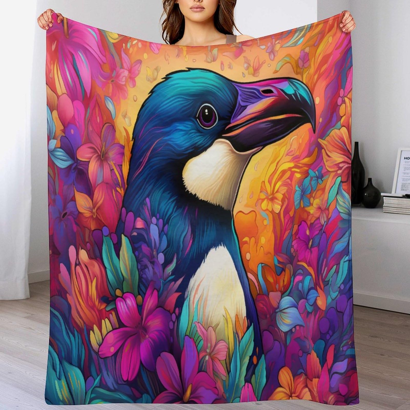 Couverture pingouin en flannel polaire 140x180cm pour canapé