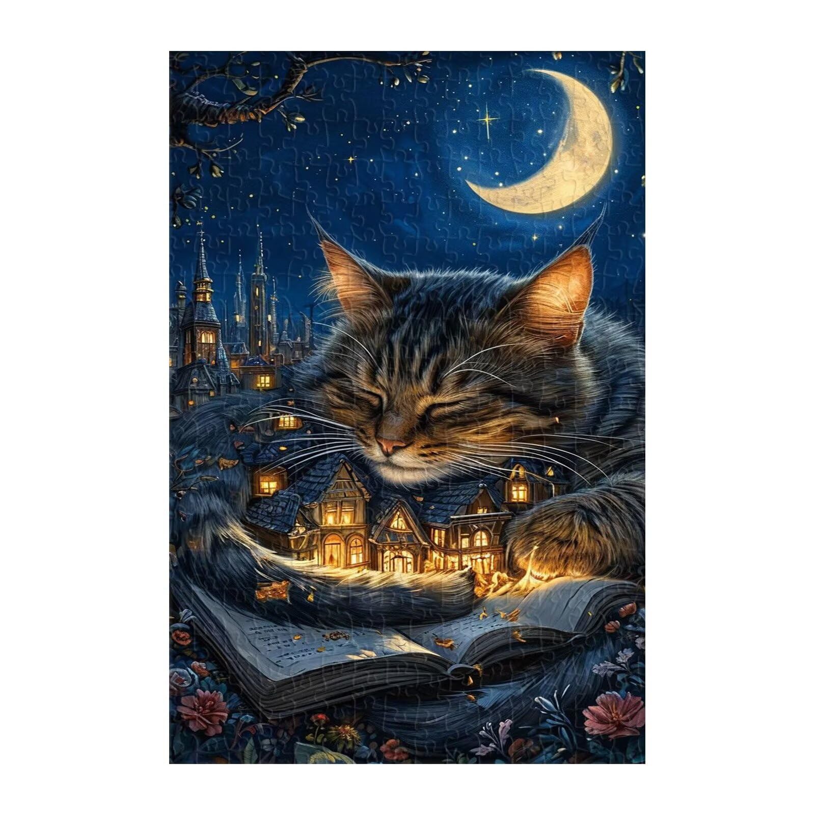 Puzzle 1500 Pezzi, Città Gatto Luna Puzzles, Gioco Educativo Sviluppare Osservazione e Logica, Puzzle 1500 Pezzi per Adulti
