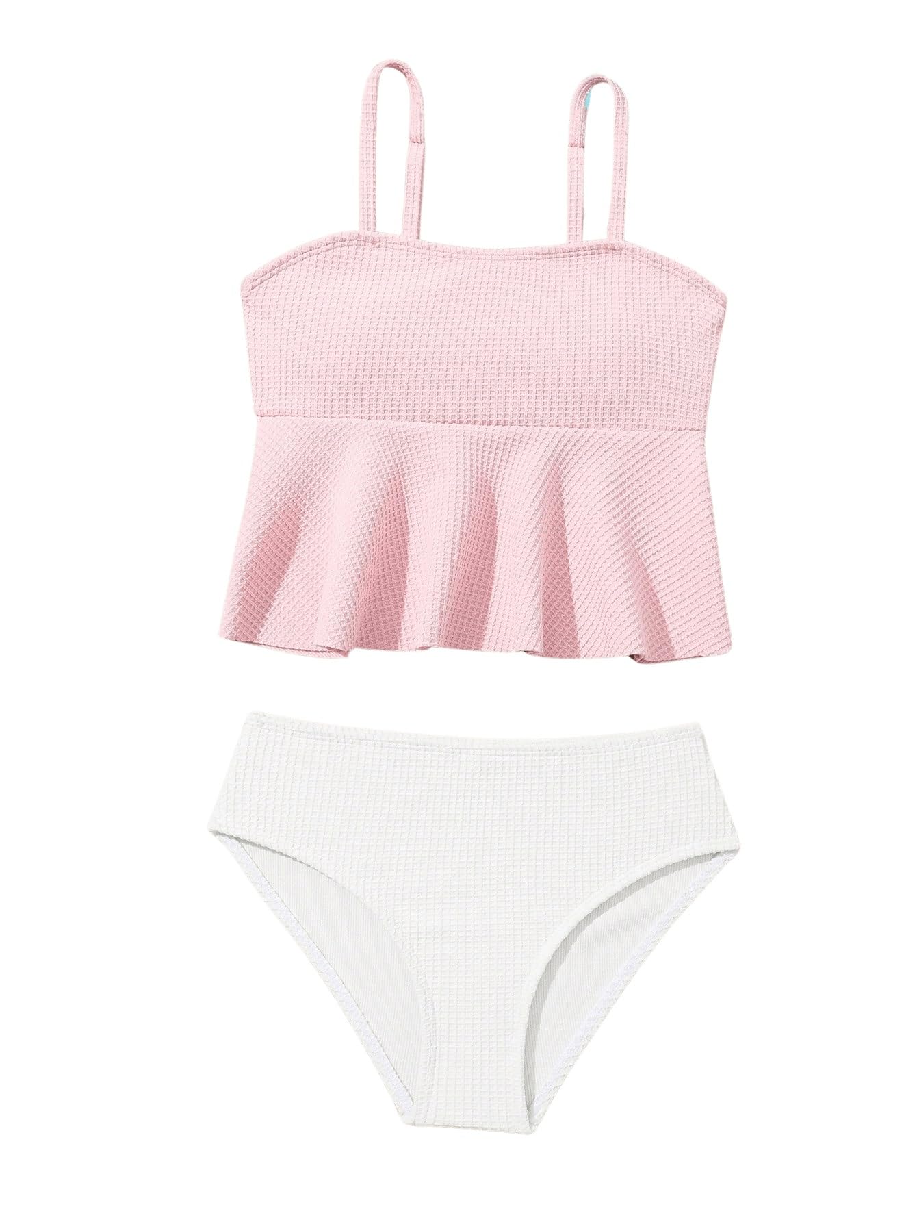 SHENHE Girl's 2 Piece High Waisted Ruffle Waffle Swimsuit Bathing Suit Bikini Sets
