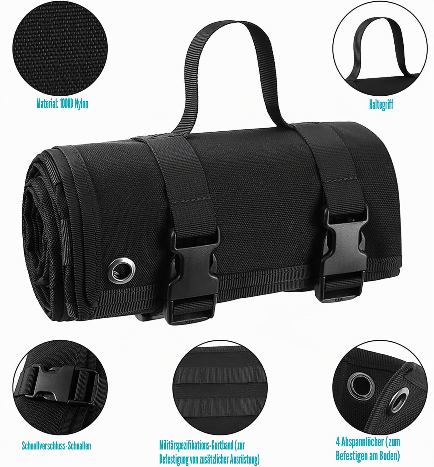 ProShoot Rollbare Taktische Schießmatte, rutschfeste Schießmatte aus 900D-Nylon mit Heringslöchern und MOLLE, Jagd- und Trainingsausrüstung (200 x 75 cm) (Green)