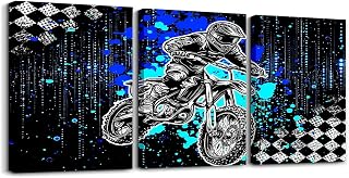 Feelyou Boys Dirt Bike Wall Decor for Living Room Bedroom Wall Art Motorcycle Wall Painting Wall Artworks Hang Pictures for Office Decoration Motocross Bathroom Home Decor Posters 12x16 inch 3 Piece