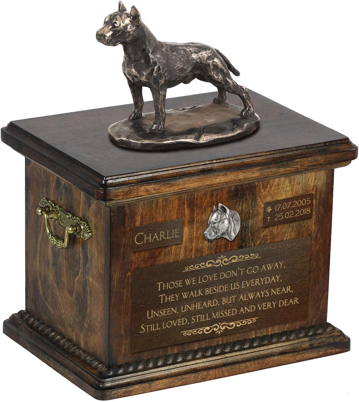 Art-Dog Custom Dog Sitting Statue Memorial Urn - Handmade Cold Cast Bronze on Birch Base – Sturdy and Stylish Urn for Dog’s Ashes – 8.3x11.4x8.7 – 5l – American Staffordshire Terrier I