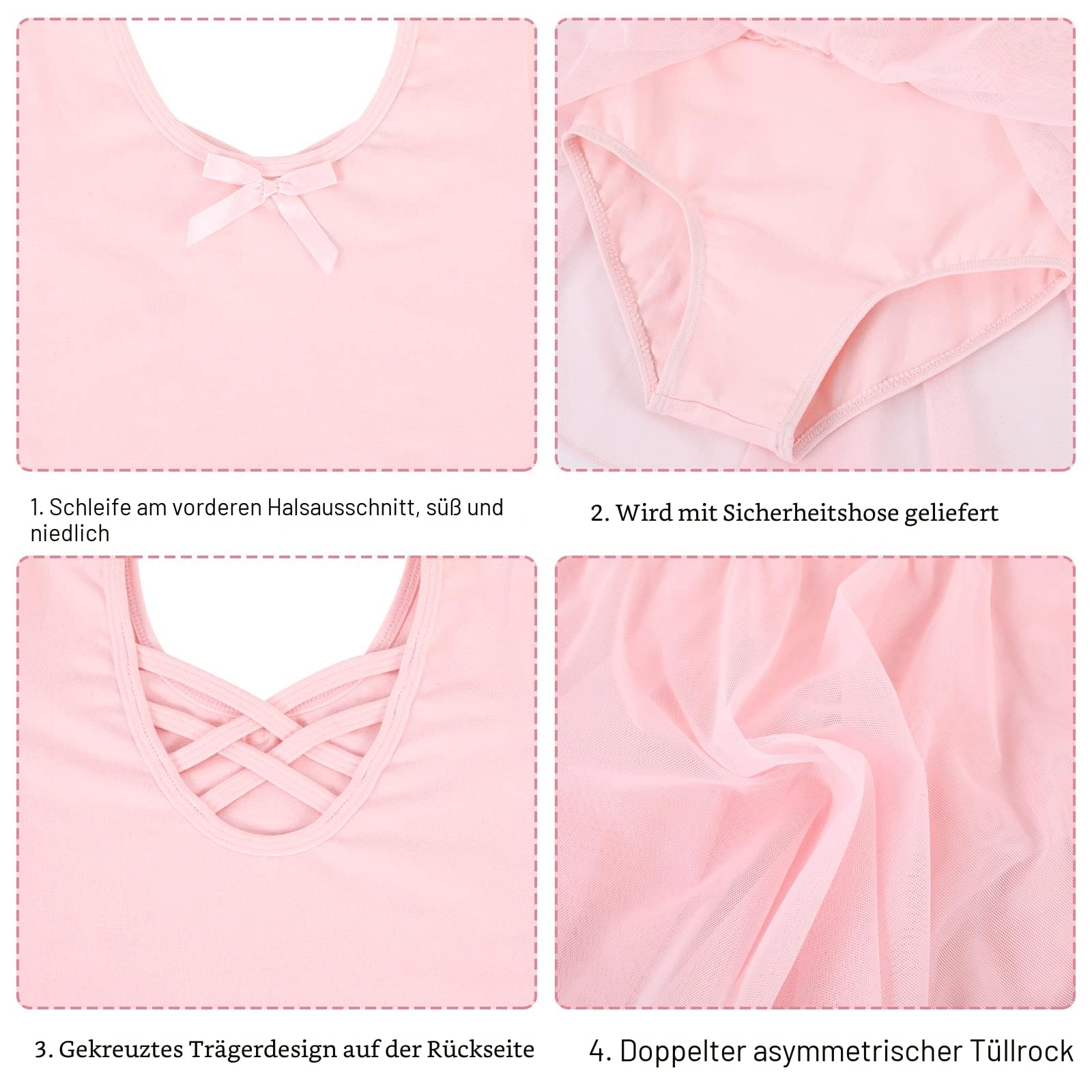 Bezioner Ballettkleidung Mädchen Tanzkleid Kinder Baumwolle Balletttrikot Ballettkleid mit Rock Tütü