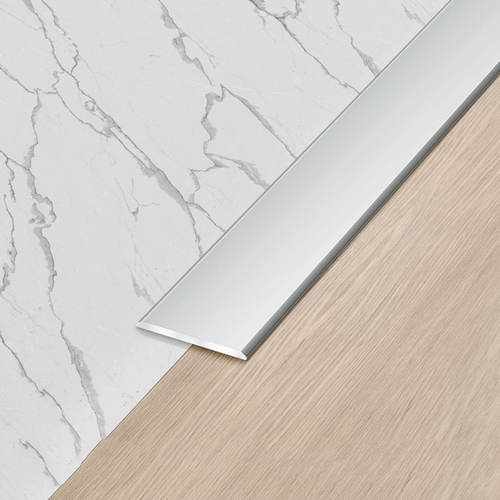 Door Threshold， Aluminum Floor Transition Strip, Flat Divider, Covers Laminate Floors/Wood/LVT - Metal Plate Joins Flooring(Silver,20mm)
