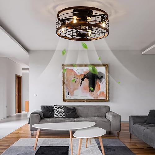 Miniatura 2 de LOYALHEARTDY Ventiladores de techo enjaulados de granja con control remoto de luces, ventilador de techo rústico de montaje empotrado de 18 pulgadas