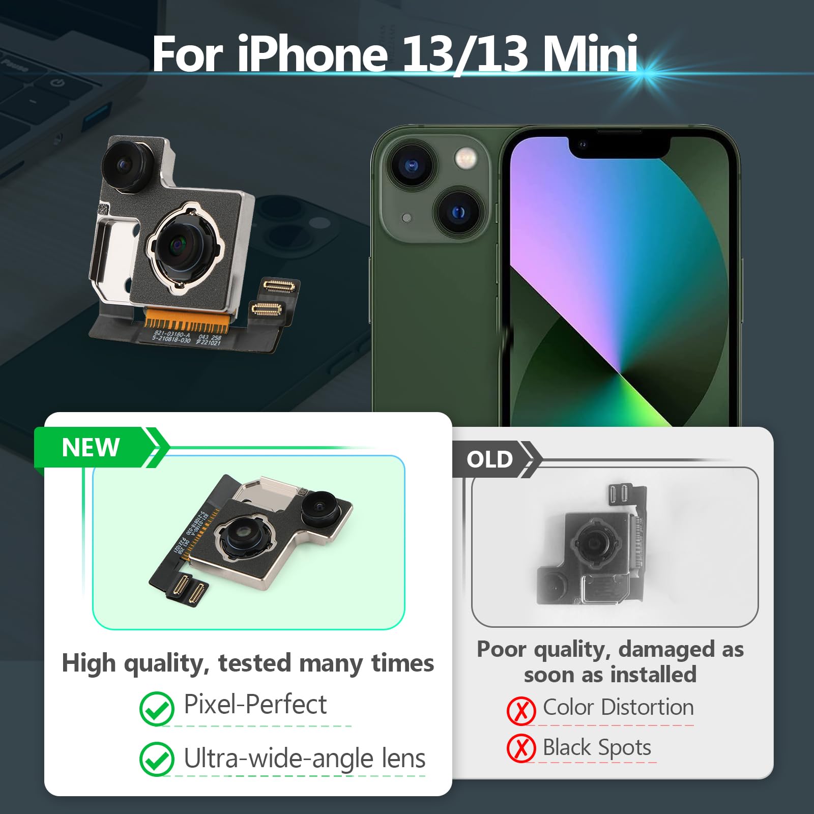 Fotocamera Posteriore per Iphone 13 Fotocamera Esterna per Iphone 13 Mini Fotocamera Posteriore A2631, A2633, A2634, A2635, A2482, A2626, A2628, A2629,con Strumenti XX