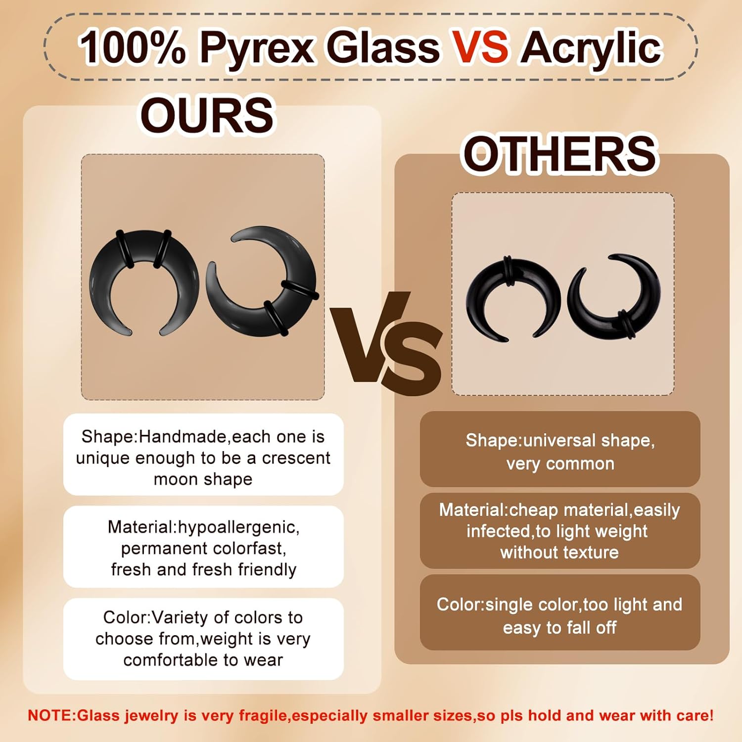 Stuppendux 2 PCS 14G-2G Glass Septum Stretching Buffalo Pincher Tapers Fresh Stretch Body Piercing Gauges Ear Hangers - Image 7