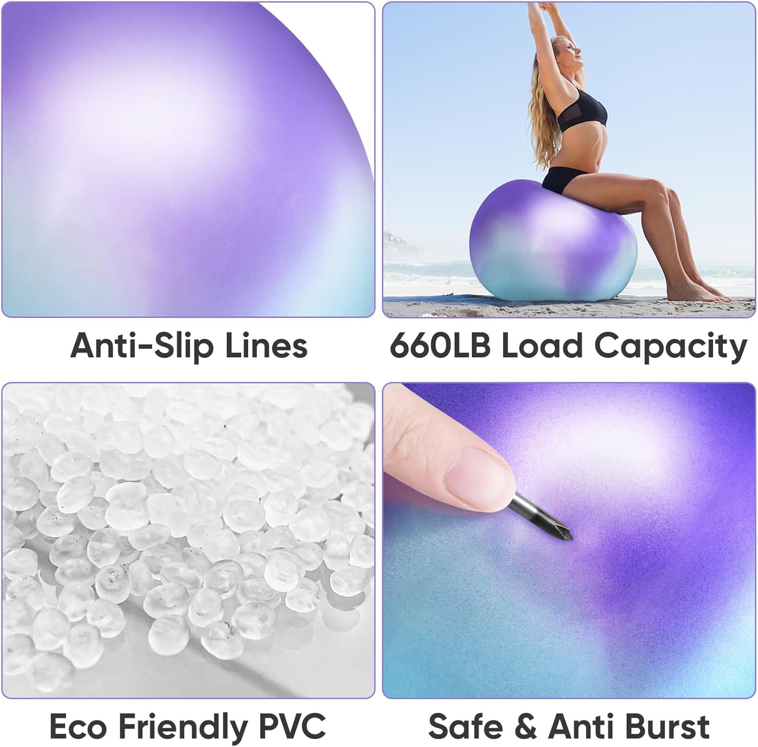 APEXUP Yoga Ball Exercise Ball Anti Slip Heavy Duty for Fitness, Balance & Core Workout L (23"~26") 65cm Blue Purple