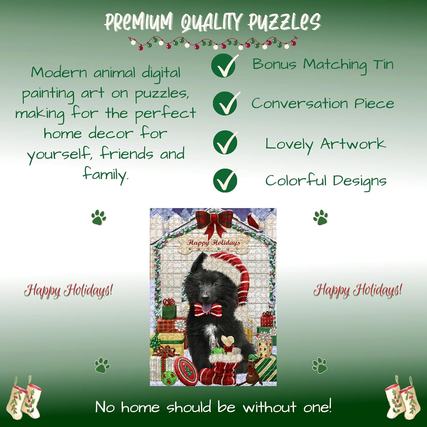 Christmas House with Presents Belgian Shepherd Dog Jigsaw Puzzle for Adults - Animal Printed Interlocking Puzzle Game Artwork - Gift for Dog Lover's- 500 Pcs 14"x20", PZLE52571