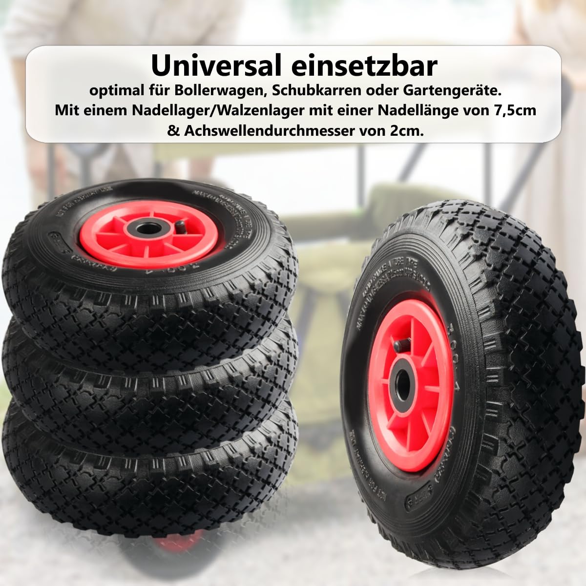 2X Sackkarrenrad 3.00-4 Zoll Ersatzreifen bis 70kg mit Kunststofffelge luftbereift 260 x 85 mm Bollerwagen Rad