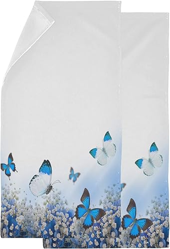 Naanle Hermoso juego de 2 toallas de mano suaves y esponjosas con estampado de mariposas y flores de primavera, decoración multiusos para baño,