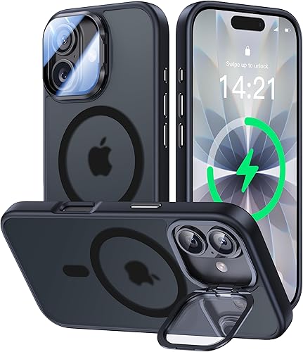 Miniatura 34 de Funda para iPhone 14 Pro de 6.1”, cubierta para cámara con soporte, protector de lente de cámara 9H, compatible con MagSafe, a prueba de golpes de