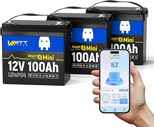 Miniatura 20 de WattCycle 12V 300Ah (314Ah) Mini Batería LiFePO4, BMS de 200A 4.01kWh IP65 Impermeable, 15000 Ciclos Corte de Baja Temperatura, Cables Trenzados