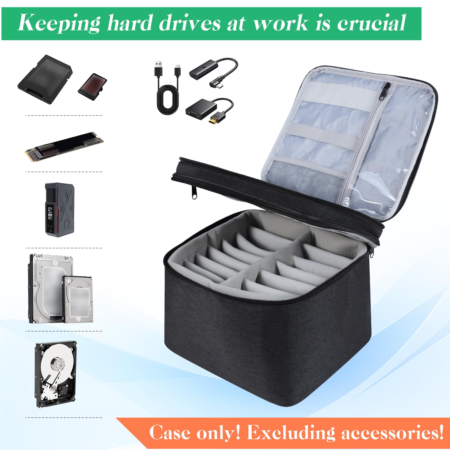 Crisinant Hard Drive Case,14 -Bay Protective Storage Bag for 3.5