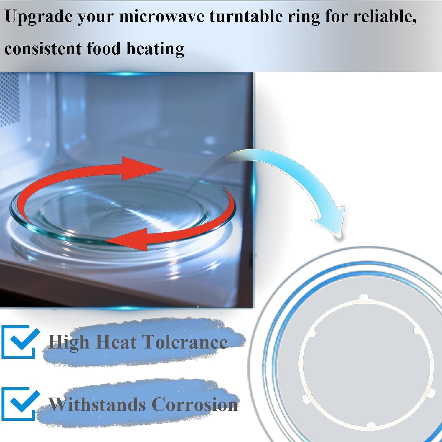 9 inch Microwave Turntable Roller Ring Replacement for GE Samsung Frigidaire - Compatible with WB06X10625, 5304509438, DE92-90495A, 5304464115, WB06X10818 - White