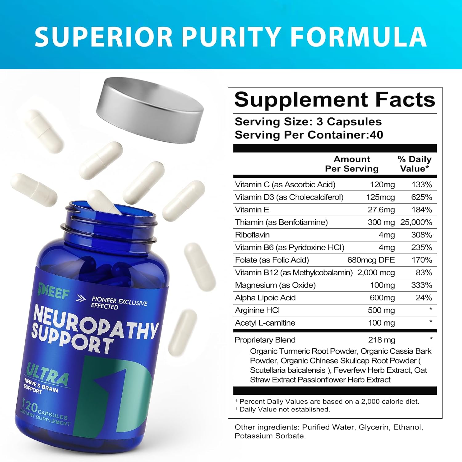 Nerve Savior Neuropathy Supplement, 120 Capsules with 600mg Alpha Lipoic Acid & Benfotiamine, Specially Formulated for Nerve Health in Hands, Fingers, Feet and Toes - Image 2