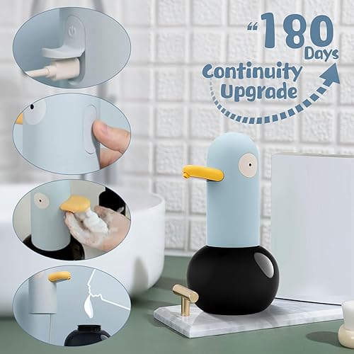 Miniatura 3 de Dispensador automático de jabón espumoso, dispensador de jabón de cabeza de pato, 2 velocidades, ajustable, sin contacto, lindo dispensador de jabón