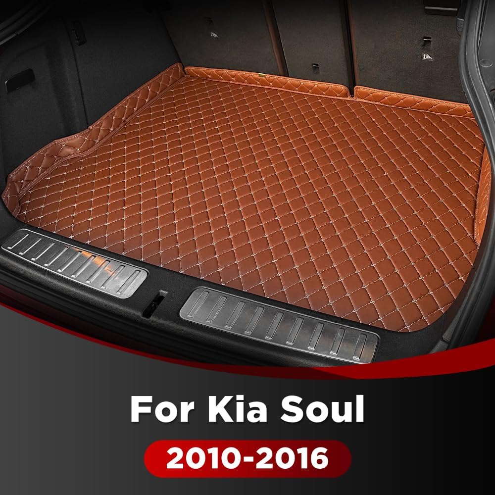 Car Trunk Mat for Kia Soul 2010 2011 2012 2013 2014 2015 2016, Custom Fit PU Leather Cargo Liner, All-Weather Waterproof Rear Trunk Liner Protector, Auto Interior Accessories