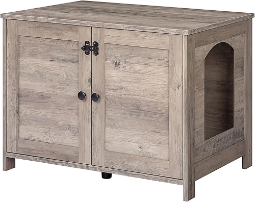 HOOBRO Gabinete para Caja de Arena, Mueble para Caja de Arena de Gato con Divisor Removible, Mueble Grande para Caja de Arena Oculta, Casa de Madera