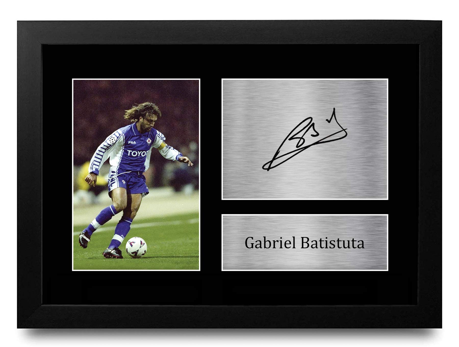HWC Trading FR A4 - Immagine autografata di Gabriel Batistuta con la maglia della Fiorentina, regalo per fan e tifosi, formato A4, con cornice