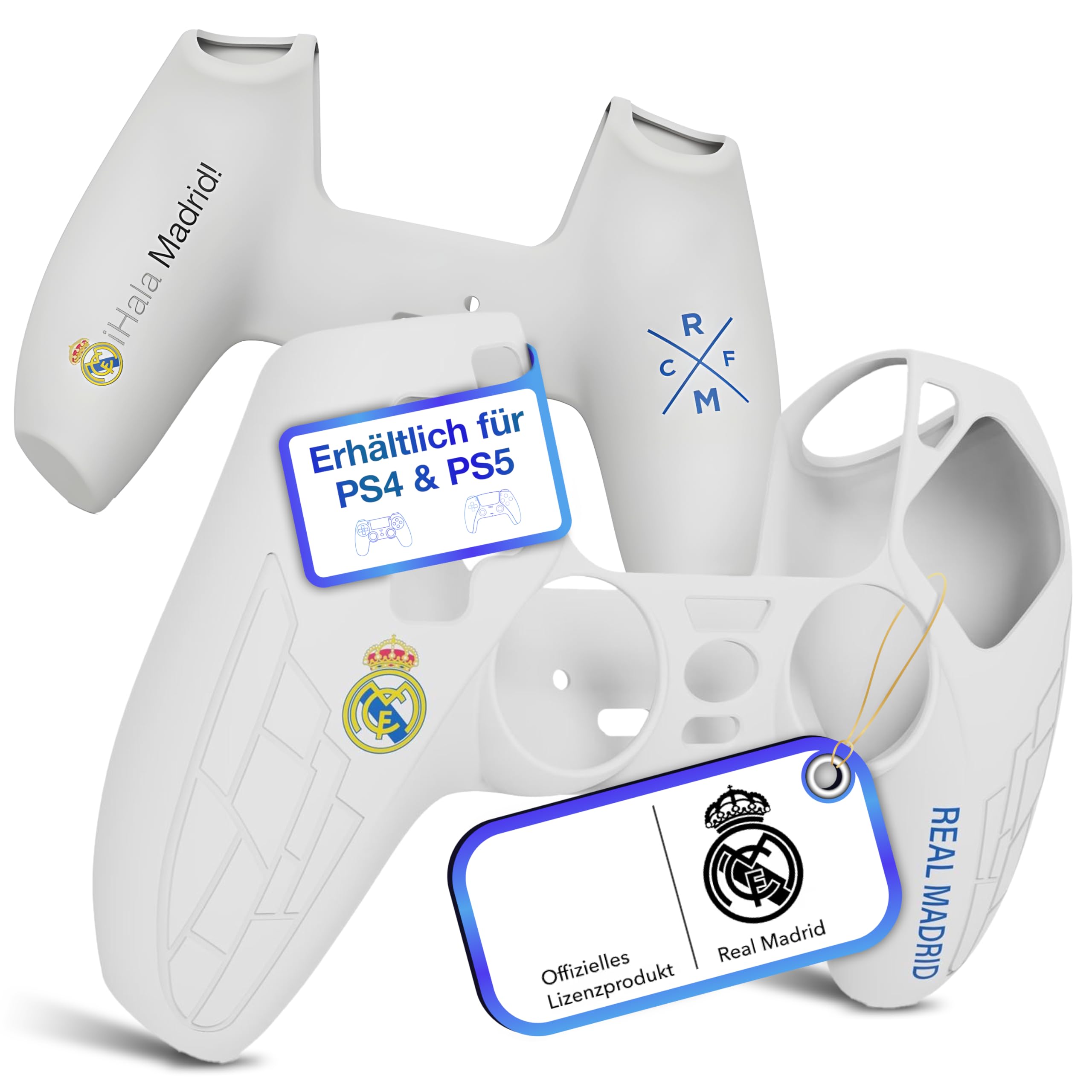 PS5 Controller Hülle mit offiziellem Real Madrid Design für maximalen Schutz & Grip I PlayStation 5 Controller Hülle erhältlich in blau & weiß