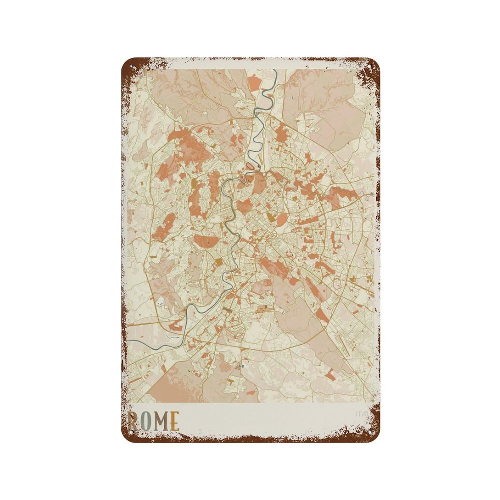 xiaoxiaoshen Rome Map City of Travel Decor Italy Boho Wall Decor Art Metal Tin Poster Modern Home Decor Art Home Bar Shop Decorations Vintage Sign 30x20cm