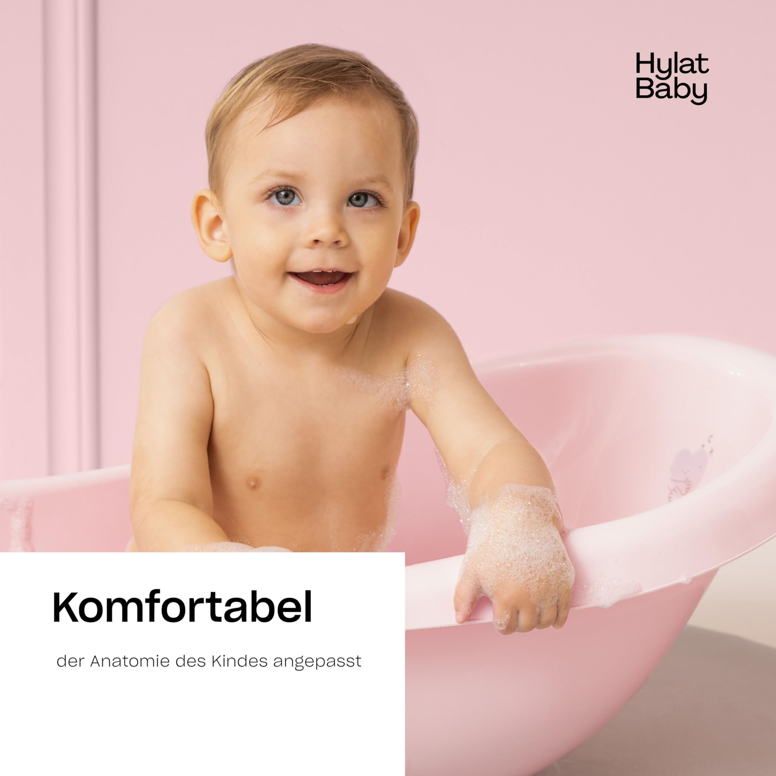 Hylat Baby Babybadewanne mit Gestell - TÜV Rheinland zertifiziert, stabil und bequem, ideal für sicheres Baden in den ersten 12 Monaten - Rosa