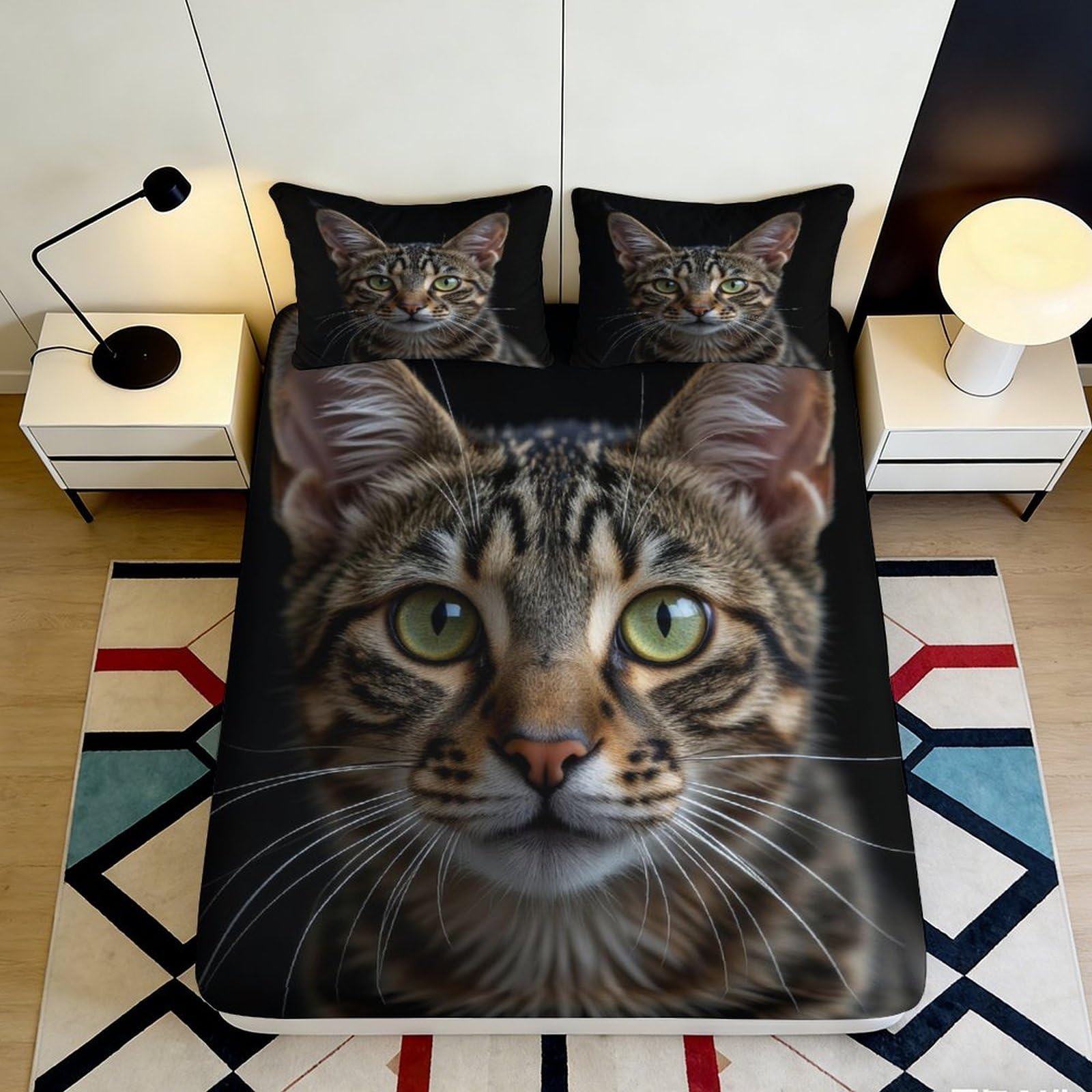 Kzqnxhjprl Style-4 3D Printed Realistic Cat Fitted Sheet Microfiber Soft Breathable Tabby Face Mattress Cover For Bedroom Decor Protection 90X200x25cm