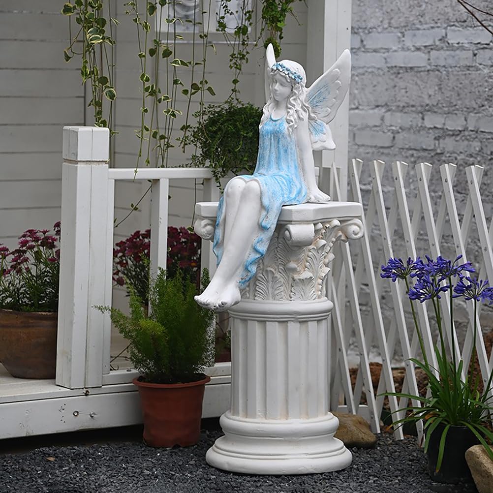 Elfen Gartenfiguren 62 cm / 3.2 kg Europäischer Stil Gartendeko für draußen wetterfest Große Feen Statue Teichdeko Geschenke für Gartenliebhaber,Magnesiumoxid,Blau