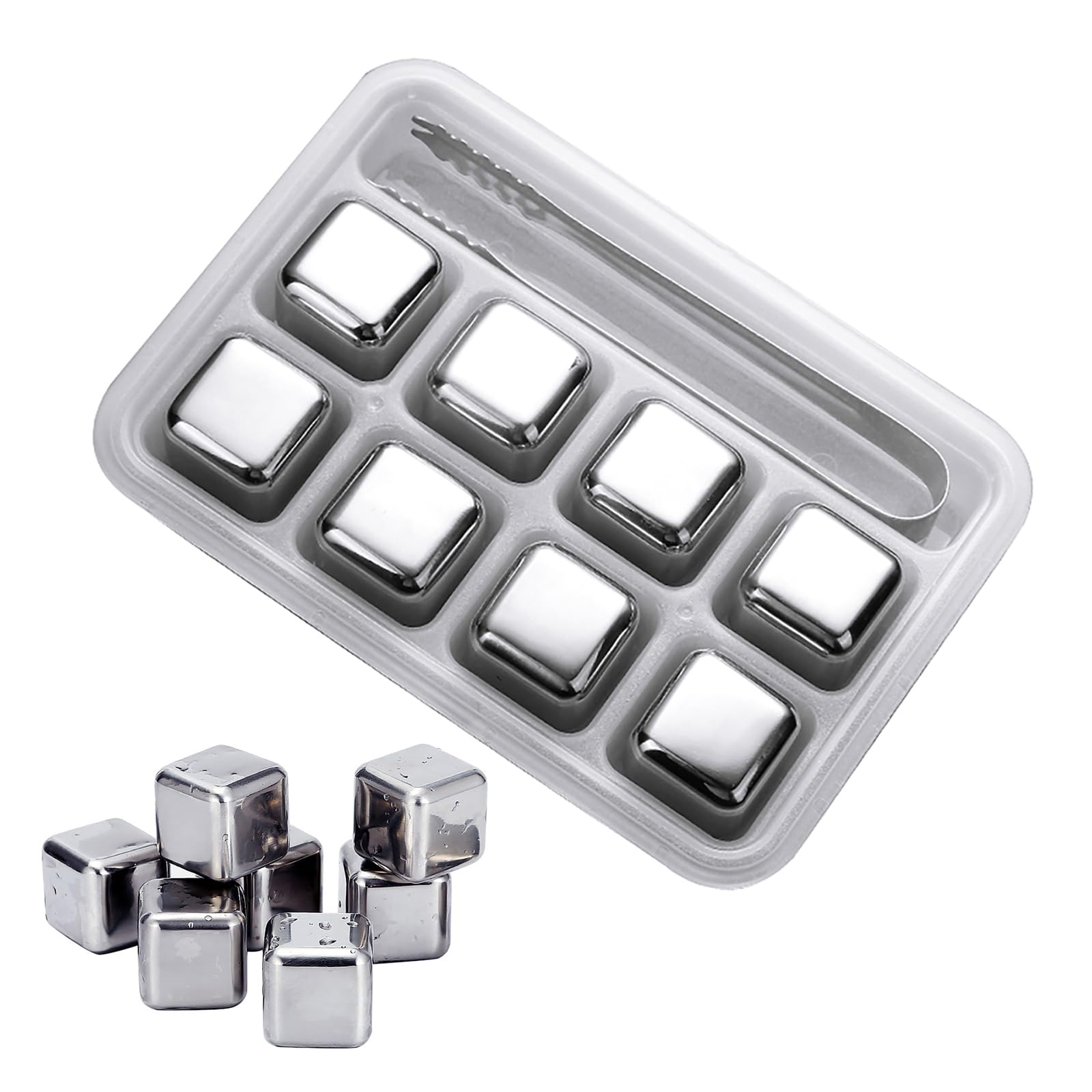 RoseFlower 8Pcs 304 Stainless Steel Metal Ice Cube Reusable Ice Cubes Tray