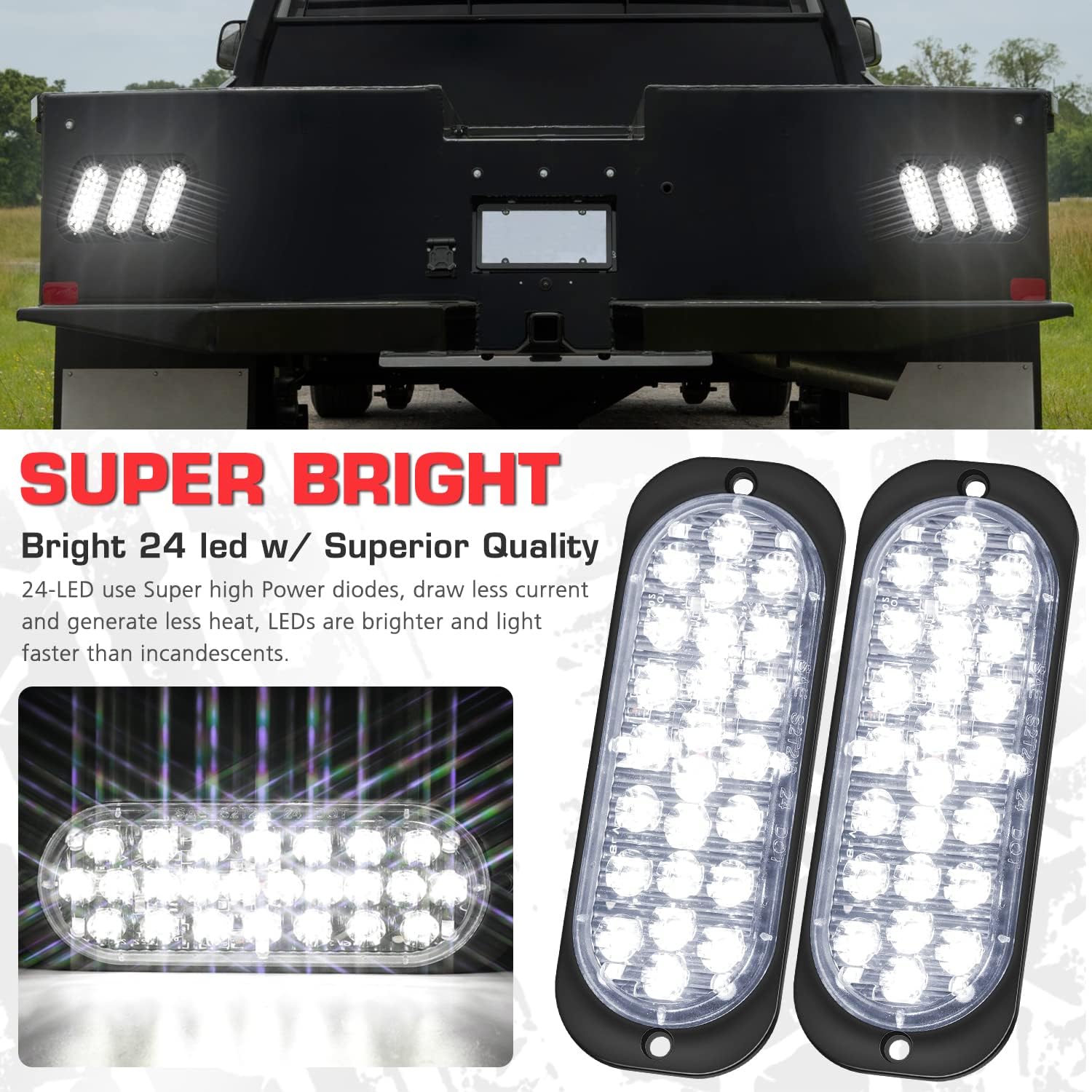LINKITOM White Oval Aluminum Housing Ultra Slim Reverse Trailer Tail Light Kit, 24-LED Back Up Tail Lights for Boat Trailer Truck RV [Surface Mount] [DOT Certified] [IP67]