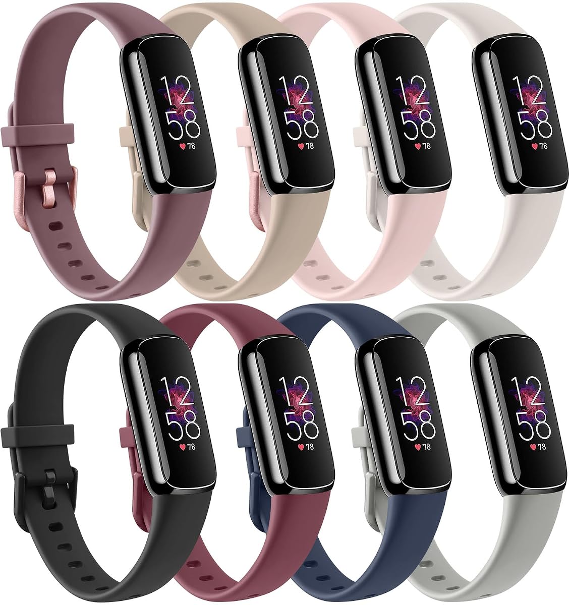 8 Pack Bands Compatible with Fitbit Luxe Bands for Women Men, Soft Silicone Wristband Replacement Strap for Fitbit Luxe Fitness and Wellness Tracker