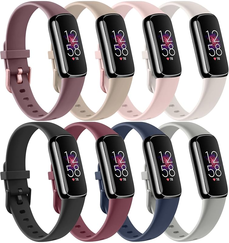 8 Pack Bands Compatible with Fitbit Luxe Bands for Women Men, Soft Silicone Wristband Replacement Strap for Fitbit Luxe Fitness and Wellness Tracker
